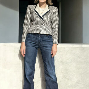 Vintage 70s Emanuel Ungaro Navy Cream Check Blazer Jacket XS Designer